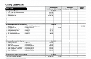 Sample closing disclosure - loan costs breakdown